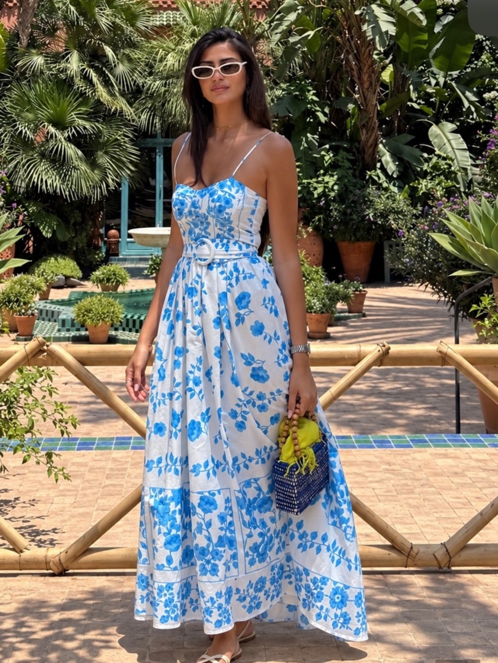 Zara- NWT -Blue Floral Belted Bustier Midi Dress